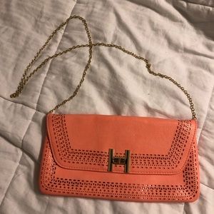 Coral clutch with gold chain